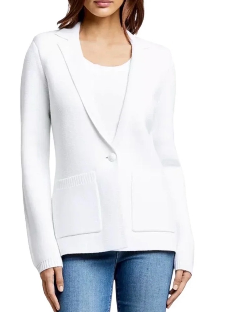 L'agence White Knit Blazer Jacket Button Front Pockets Size S